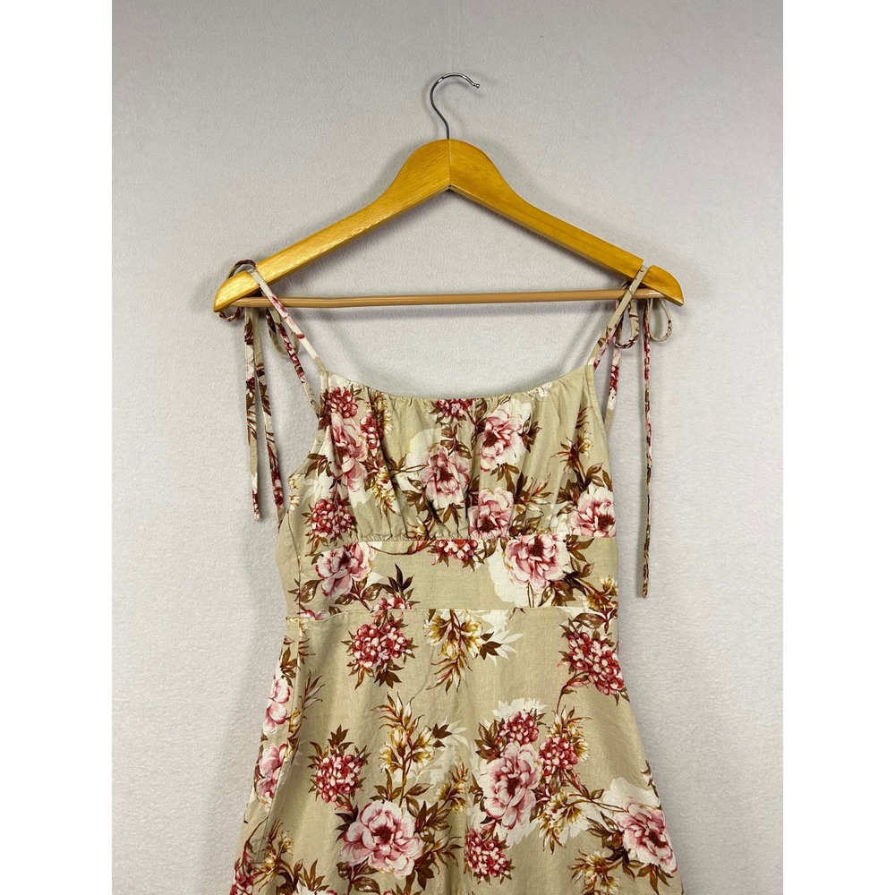 Speechless Floral Print Mini Dress Tan Pink White Ruffle Hem - Picture 8 of 9